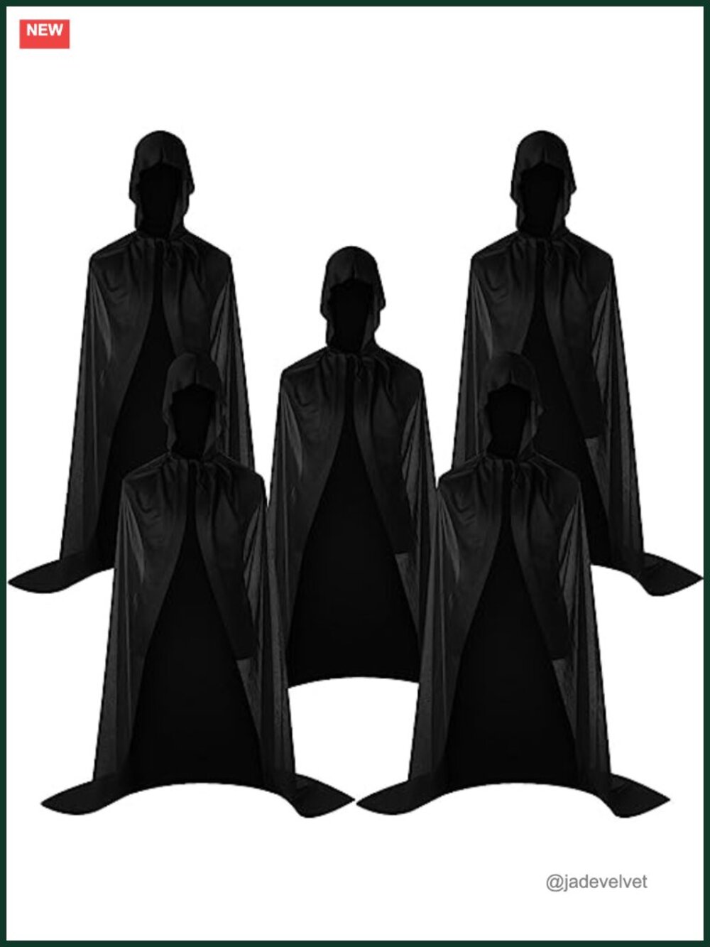 5 Pack Halloween Hooded Cloaks Black Adult Cosplay Cape Unisex Polyester Robe